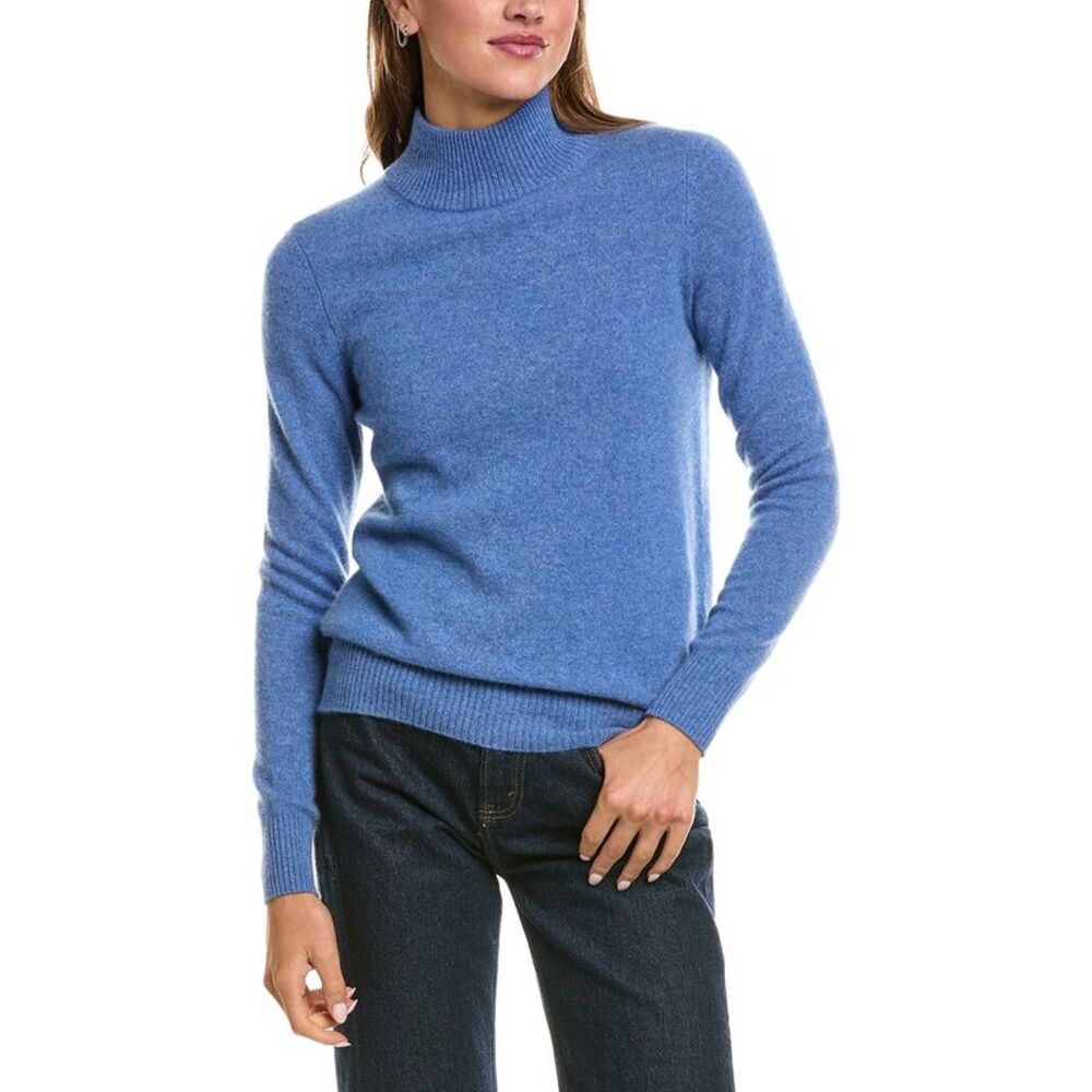 Incashmere Womens Basic Mock Neck 100% Cashmere Sweater, Blue
